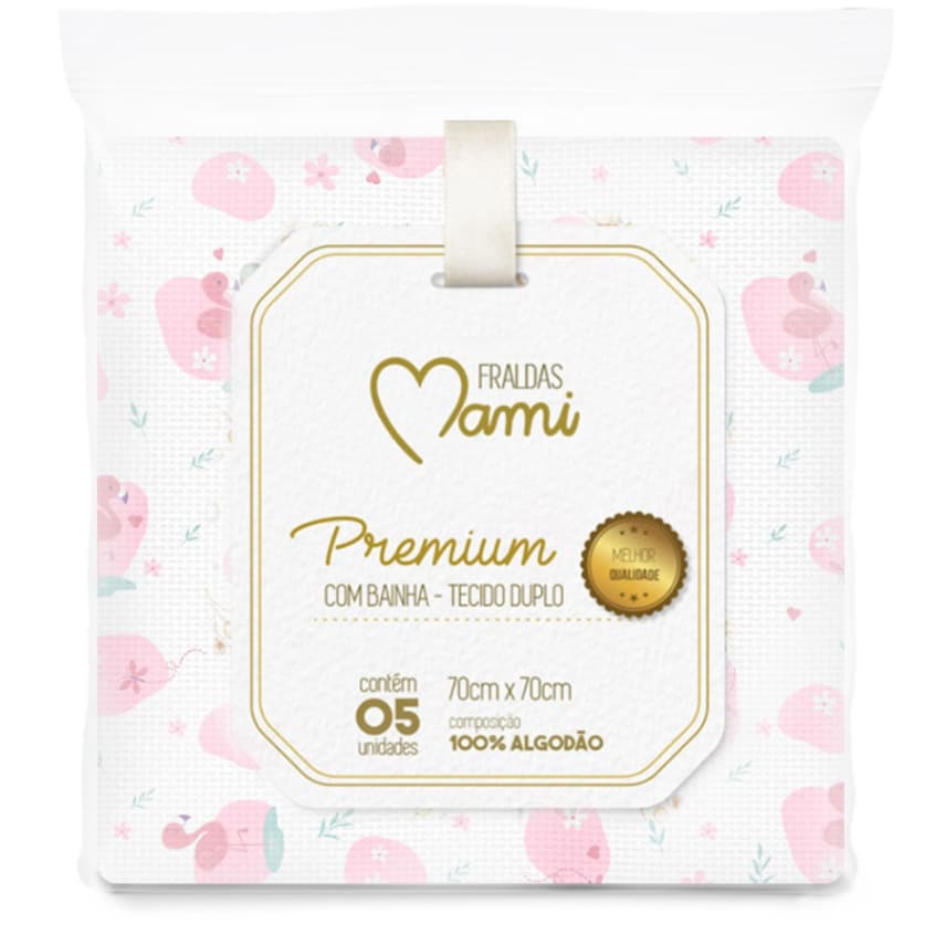 FRALDA DE PANO LUXO, MAMI LUXO E MAMI PREMIUM C/BAINHA TECIDO DUPLO PAPI ESTAMPADA KIT C/5UN -P/BEBÊ