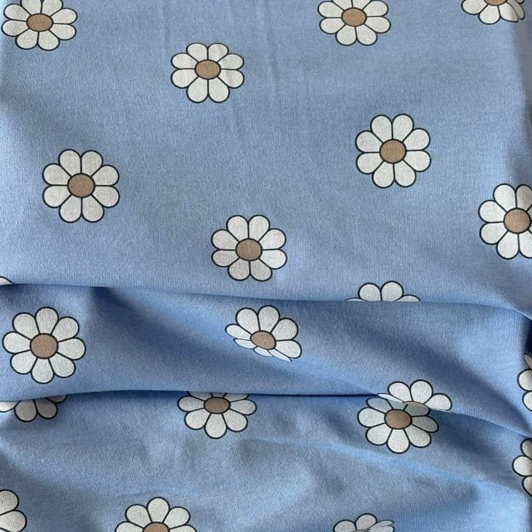 TECIDO POR METRO MEIA MALHA 100% ALGODÃO MARGARIDA AZUL(10326) LARG1,69