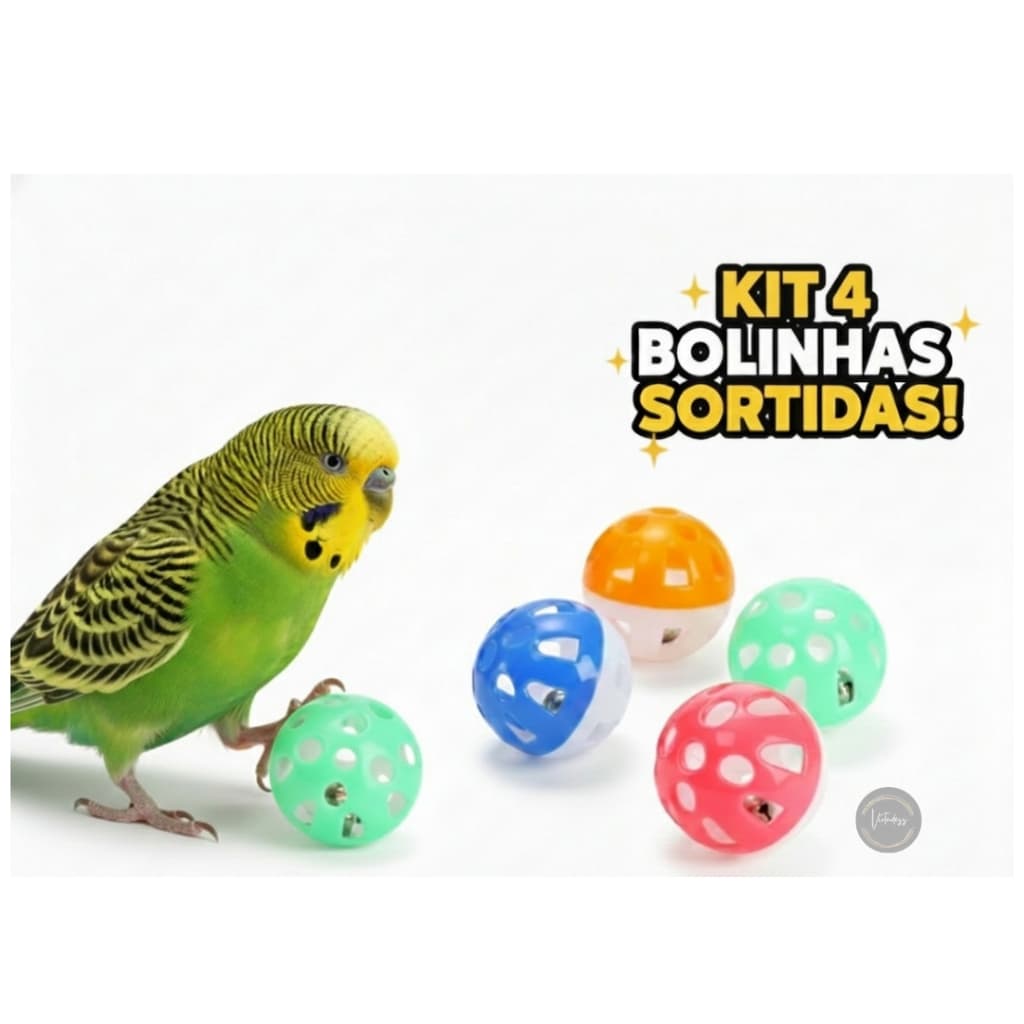 Brinquedo Kit 4 Bolinhas passaros calopsita periquito colorida com guizo