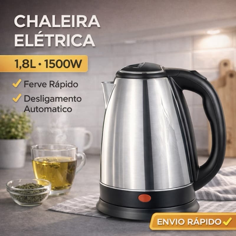 Chaleira Elétrica Inox 1,8L Desligamento Automático Ferve Rápido Original