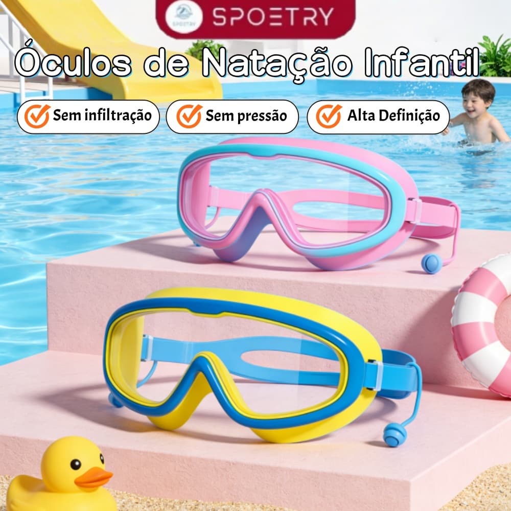 Óculos de Natação Armação Grande Lentes HD Antiembaçantes À Prova d'Água Visão Ampla Profissional para Piscina e Praia