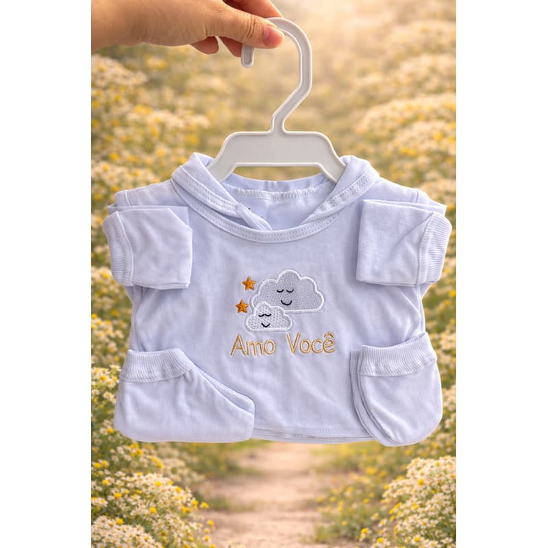 Kit Pagão Bebê Recém-Nascido 0-3 Meses Algodão Blusa Calça Meias Luvinhas Sou do Papai Mamãe Vovó