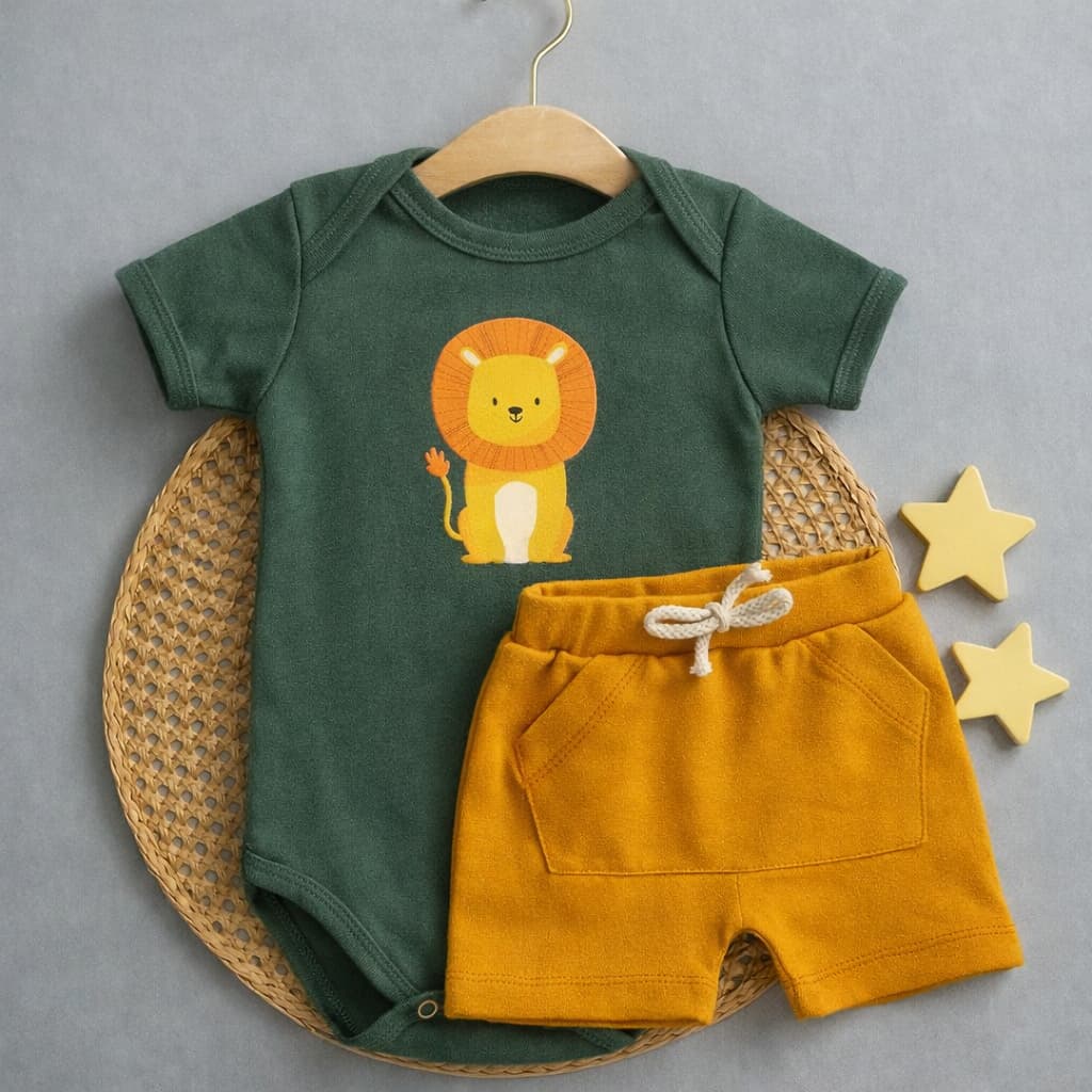 Conjunto de bebê Infantil Verão Menino Body e Short 100% Algodão.