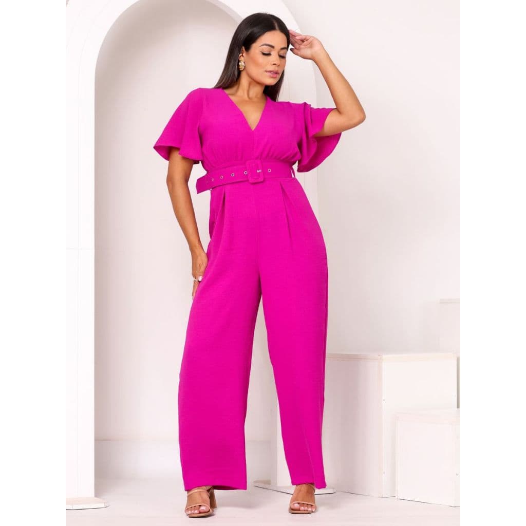 Macacão Longo Pantalona  Feminino com Cinto, Tecido Duna Elegante | Sem Bojo | Com Cinto Removível 🔥