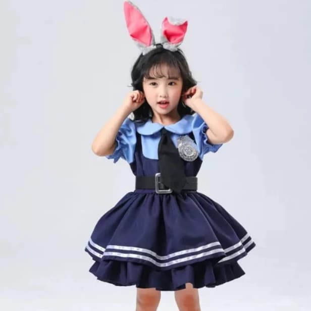 Vestido Policial Judy Hopps Fantasia Infantil Zootopia Feminino Adulto Festa Evento Cosplay Carnaval