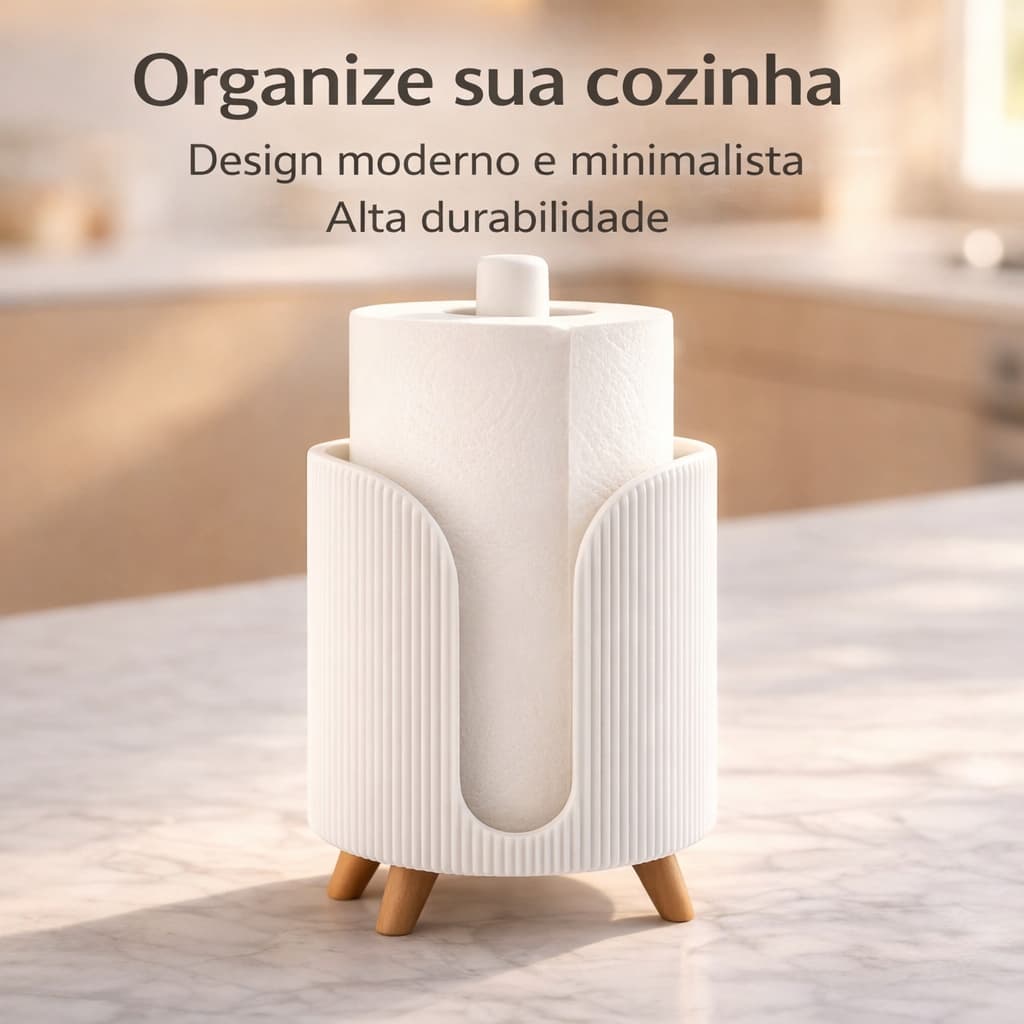 Porta Papel Toalha Cozinha Minimalista Suporte Organizador Bancada Decorativo Premium Branco e Preto