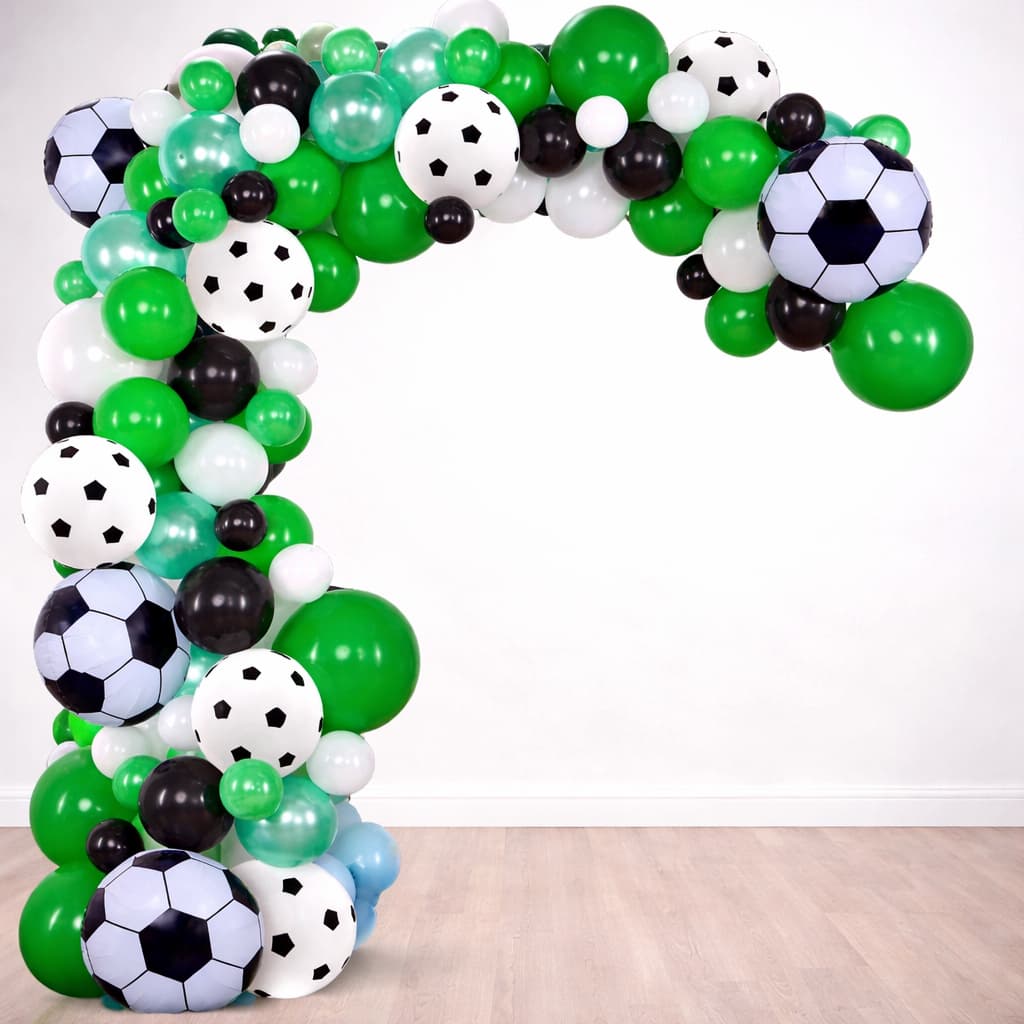 Kit Arco Balão Bexiga Bola Futebol - Verde  - Preto - Bola Metalizada