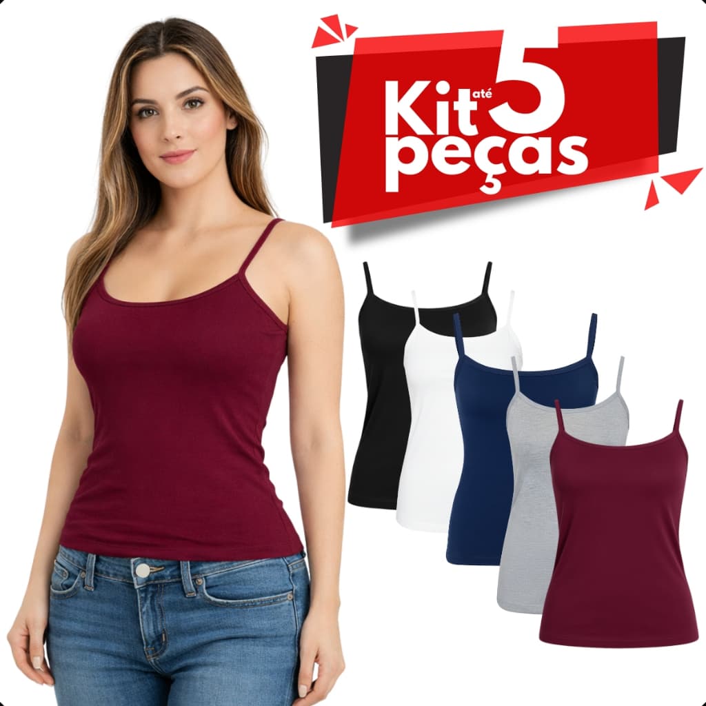 Kit 5 Regata Feminina Básica Lisa Blusinha Alça Fina Casual Confortável