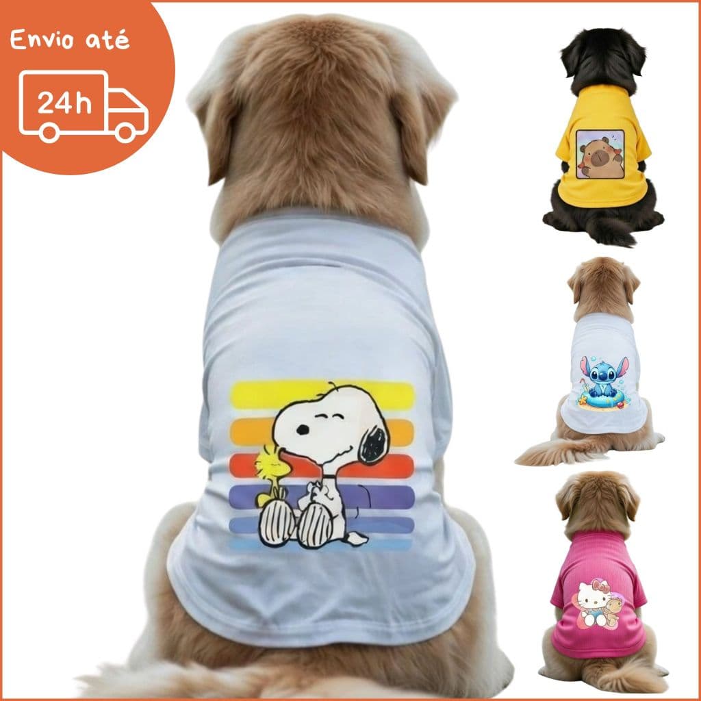 Camiseta de verão para cachorro várias estampas. Blusa para cachorro, praia pet Hello Kitty, Snoop