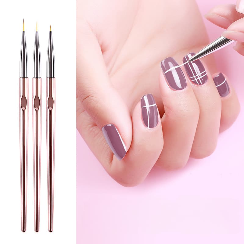 Kit de 3 Pinceis Fino para Decoração Unha Nail Art Rose Perolado