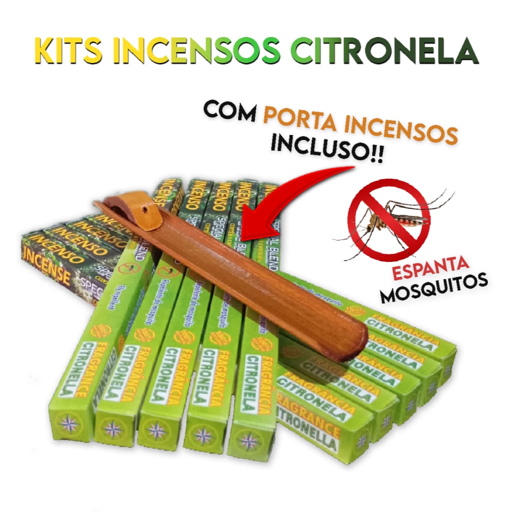 Incensos de Citronela Kits + Incensário - ESPANTA MOSQUITOS - Kits 5, 10, 13 e 25