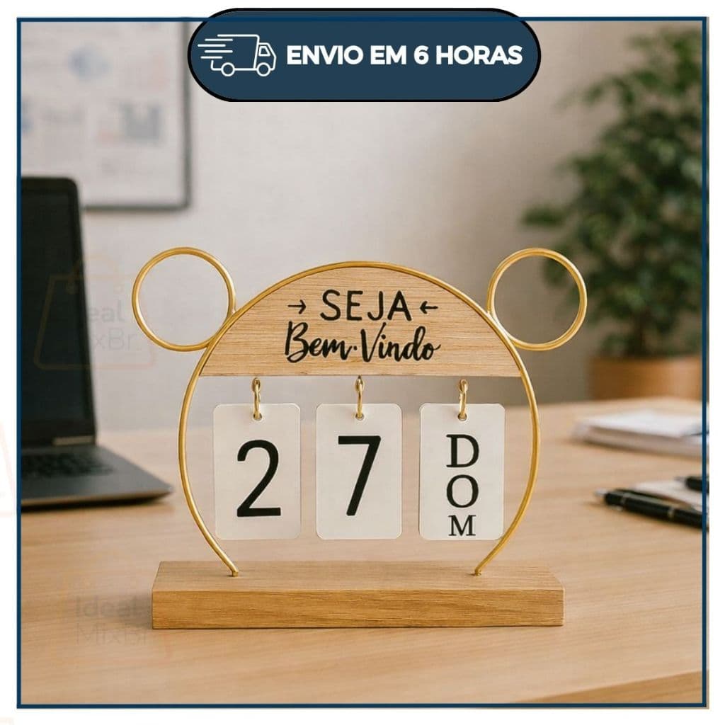 Calendário Permanente de Mesa com Frase Decoração Sala Escritório