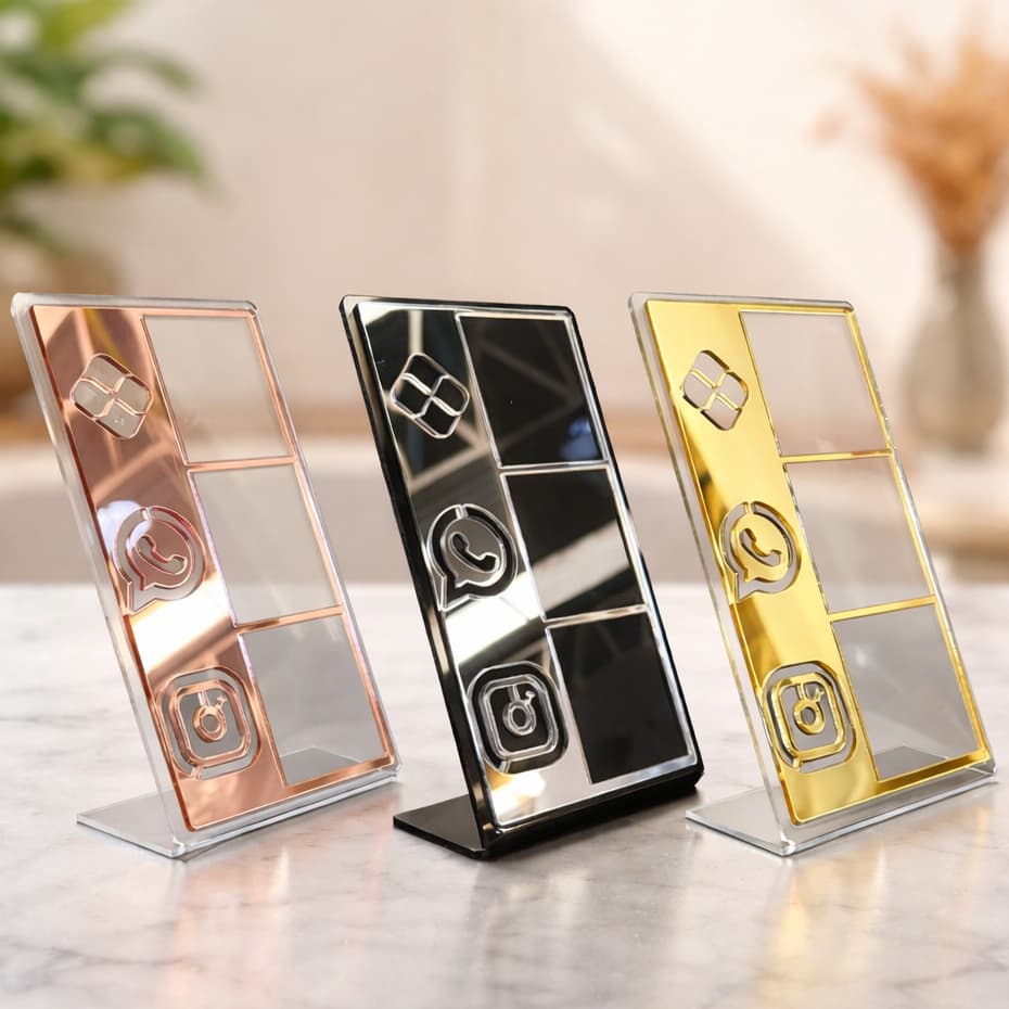 Placa Pix 3 em 1 WhatsApp e Instagram Display de Mesa Em Acrílico Espelhado Loja