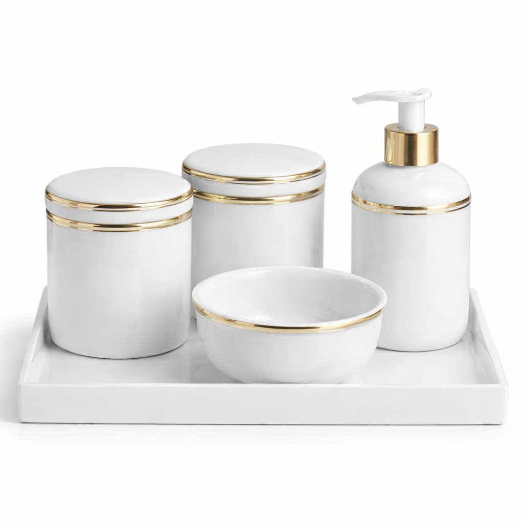 Kit Higiene Bebe Porcelana Filete Ouro Organizacao Decoracao