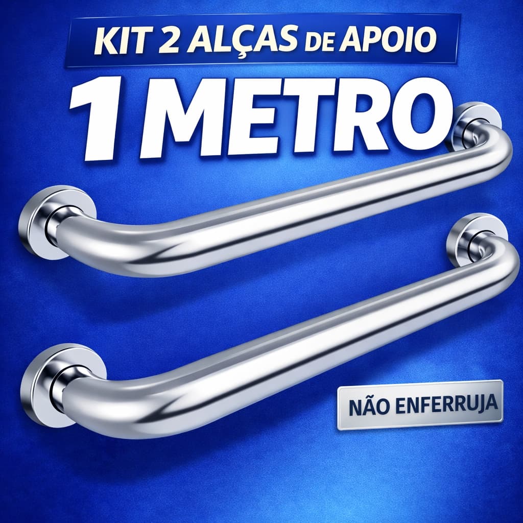 Kit 2 Barras Alça Apoio Banheiro Piscina 1 Metro Alumínio Idoso Deficiente PCD Segurança Corrimão AntiQueda Gestante