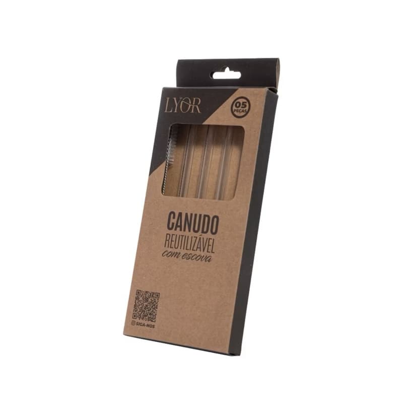 Kit 8 Canudos de Vidro e 2 Escova de Limpeza Transparente Ecológico e Higiênico