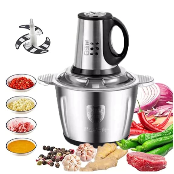 Moedor Triturador Elétrico Com Alça 3L 1800W Multiprocessador Mixer Picador de Carne Legumes Inox