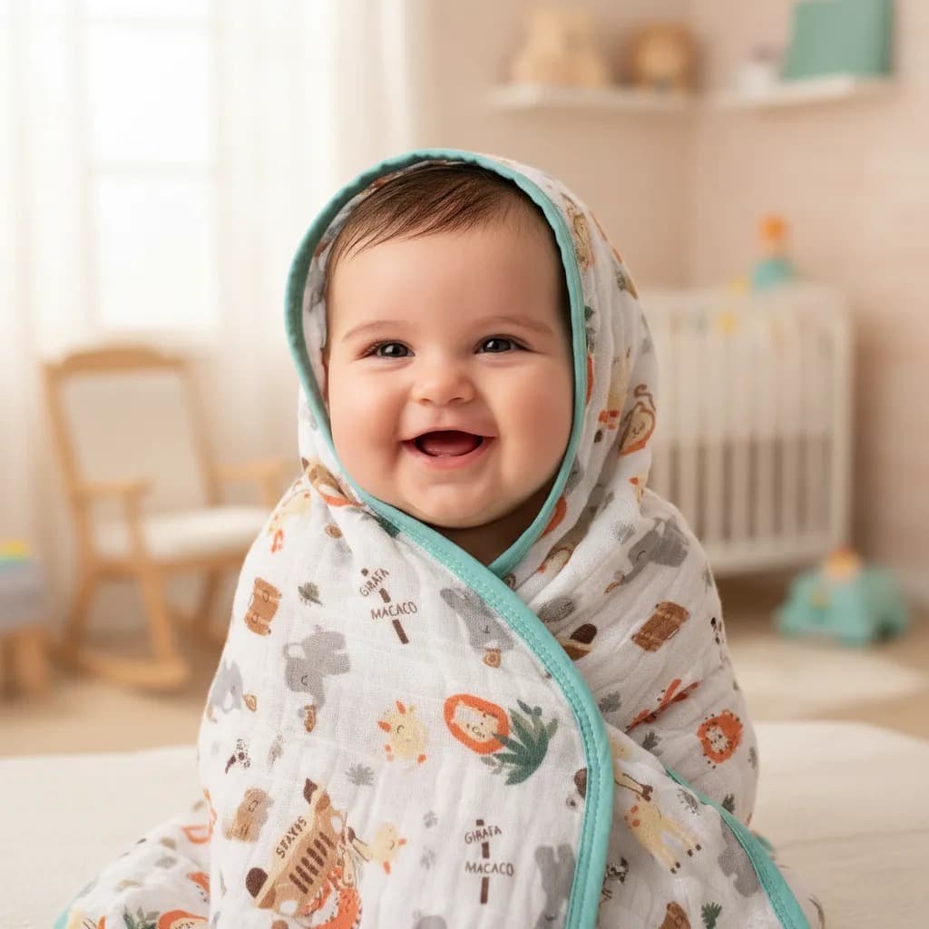 Toalha de Banho Soft para Bebê com Capuz em Fralda Soft 100% Algodão