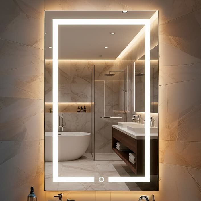 Espelho Retangular 80x50cm com LED e Botão Touch – Jateado