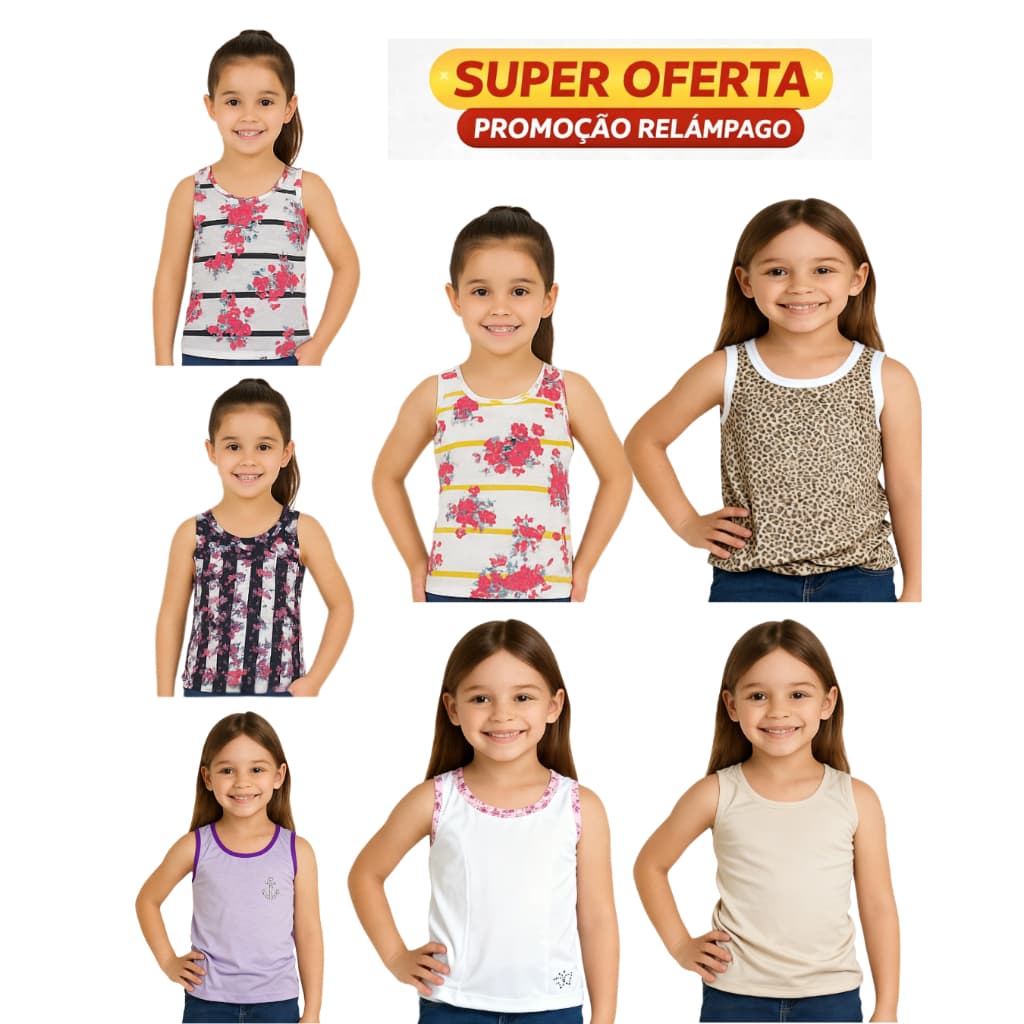 KIT C/ 04 REGATA INFANTIL SORTIDAS, TAM 2, 4, 6, 8 (MENINA) ATACADO BARATO