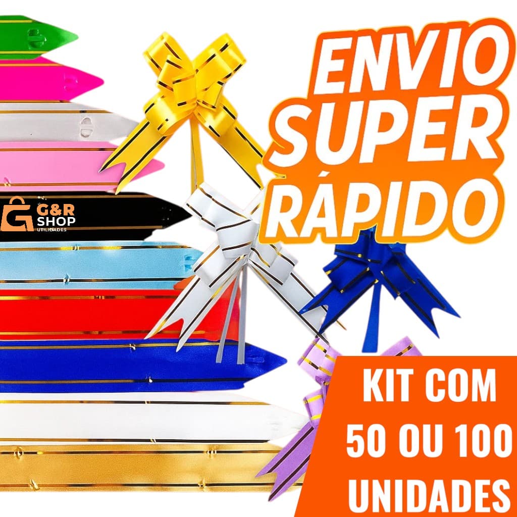 Kit 50 E 100 Laços Mágicos Para Presente Com Filete Dourado P/M/G Diversas Cores