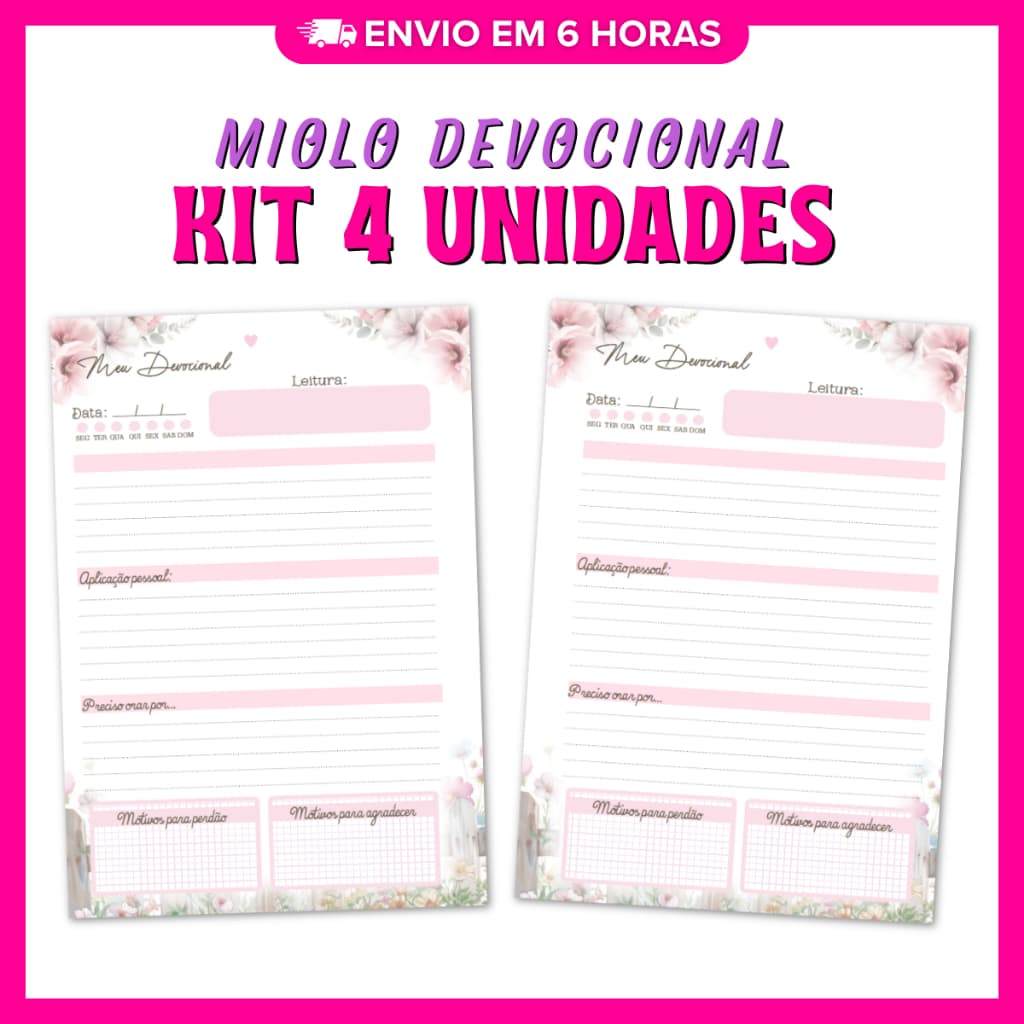 Kit 4 Miolos Devocional A5 | Caderno de Oração e Fé | 234 Páginas | Papel 90g | Tinta Pigmentada