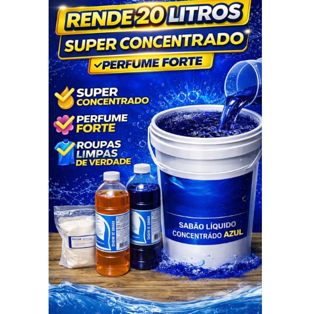 Base Kit Sabão Líquido Roupa AZUL 20L Premium - Verzzon
