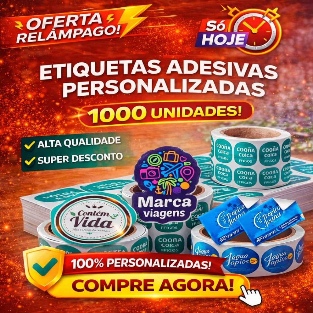1000 Etiquetas Adesivas Personalizadas