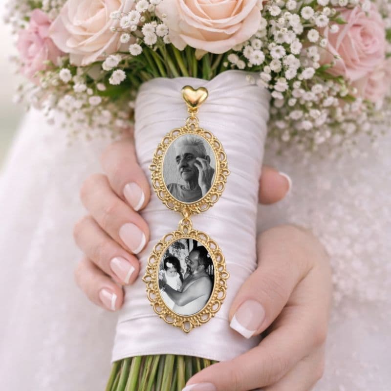 Relicário com até 5 fotos para Buquê! Relicário Noiva | Dourado e Prateado