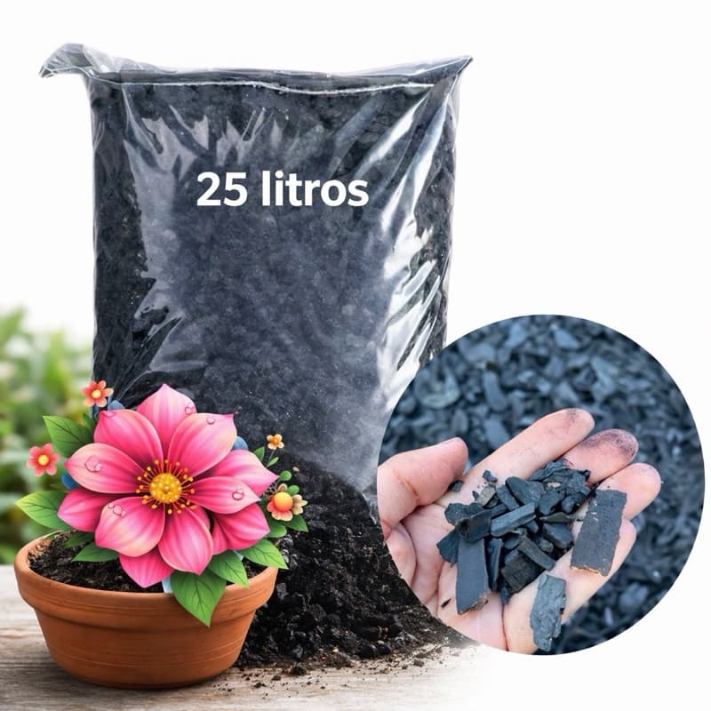 Carvão Triturado 25L Para Substratos Jardinagem Adubos Plantas em Geral