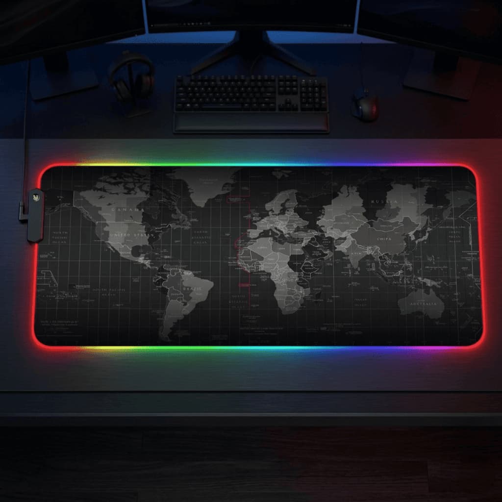 Mousepad Gamer Mapa Mundo Grande Com Led Rgb 11 Efeitos Aportex 80x30 Cm