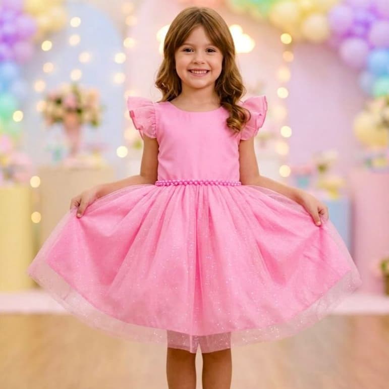 Vestido Infantil Festa Liso e  Estampado Casamento Menina Colorido e Liso 3 a 10 Casual FLORAL