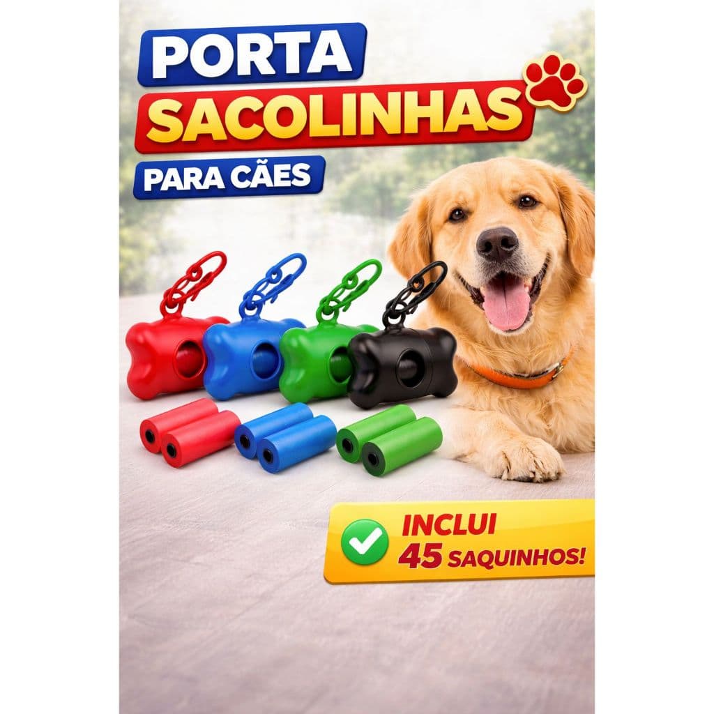 Kit Cata Caca Fezes Porta Saquinhos + 3 Refil Rolo Pet Cachorro Gato Passeio Viagem