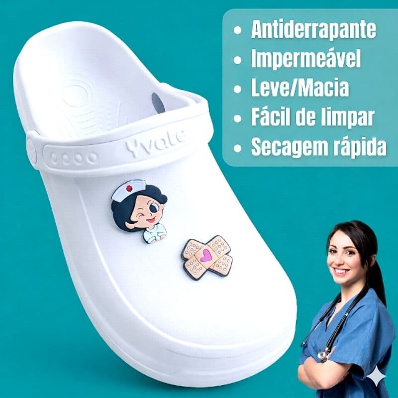 Yvate Sapato Fechado EPI Enfermagem Profissional Eva Antiderrapante Impermeável Leve Confortável (Babuche Enfermeiras)