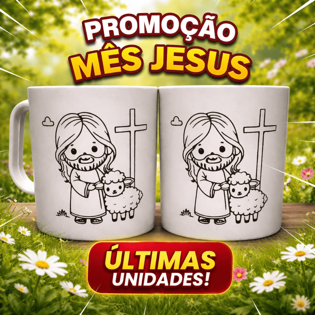 Kit 30 Canecas Jesus e a Ovelhinha plástico 320ml chocolate lembrancinha divertido crianças