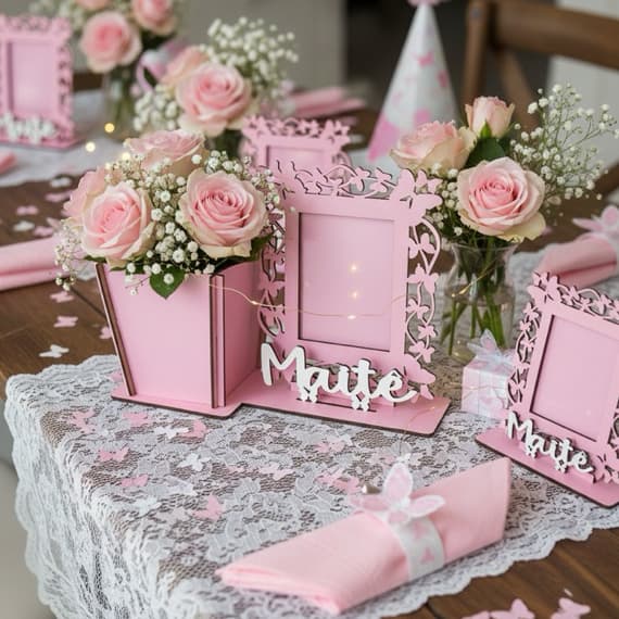 Kit Centro de Mesa Porta Vaso Cachepô Porta Retrato Lembrancinha Festa Temática Aniversario