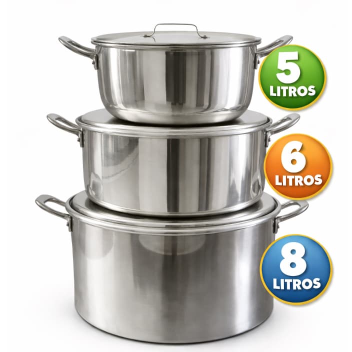 Jogo de Panela Feijoada Caldo de Alumínio 3  Peças