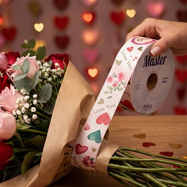 FITA  PLASTICA DECORADA PARA LAÇOS 32MM- EMBALAGENS -FLORES-PRESENTES -MÃES -NAMORADOS