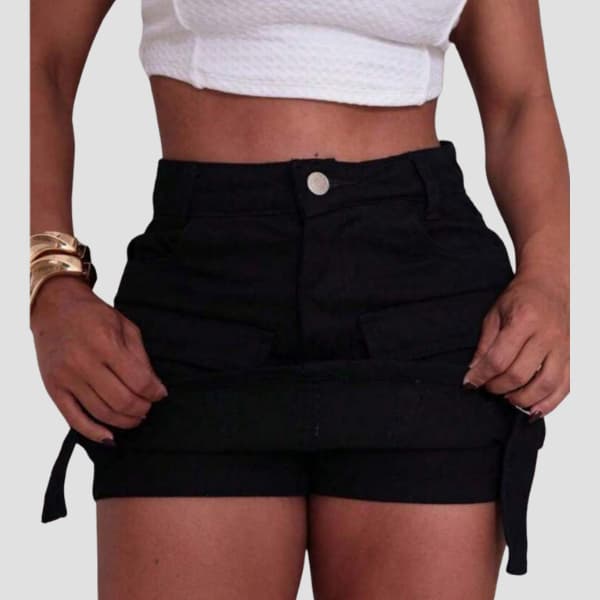 Short Saia Cargo Jeans Feminino Cintura Alta Cores Variadas Design Versátil Casual Moderno