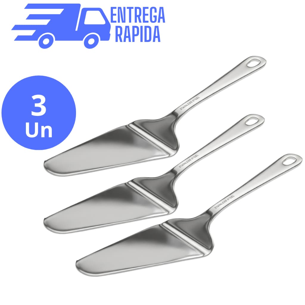 Kit 3 Espátula Cortar Bolo Aço Inox Premium Torta Pudim Pães Pizza Utensílio Cozinha Confeitaria