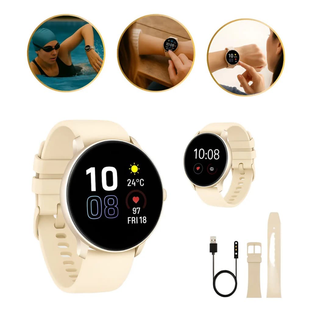 Relogio Smartwatch Bluetooth a Prova Dagua Ip68 Elegante Bege