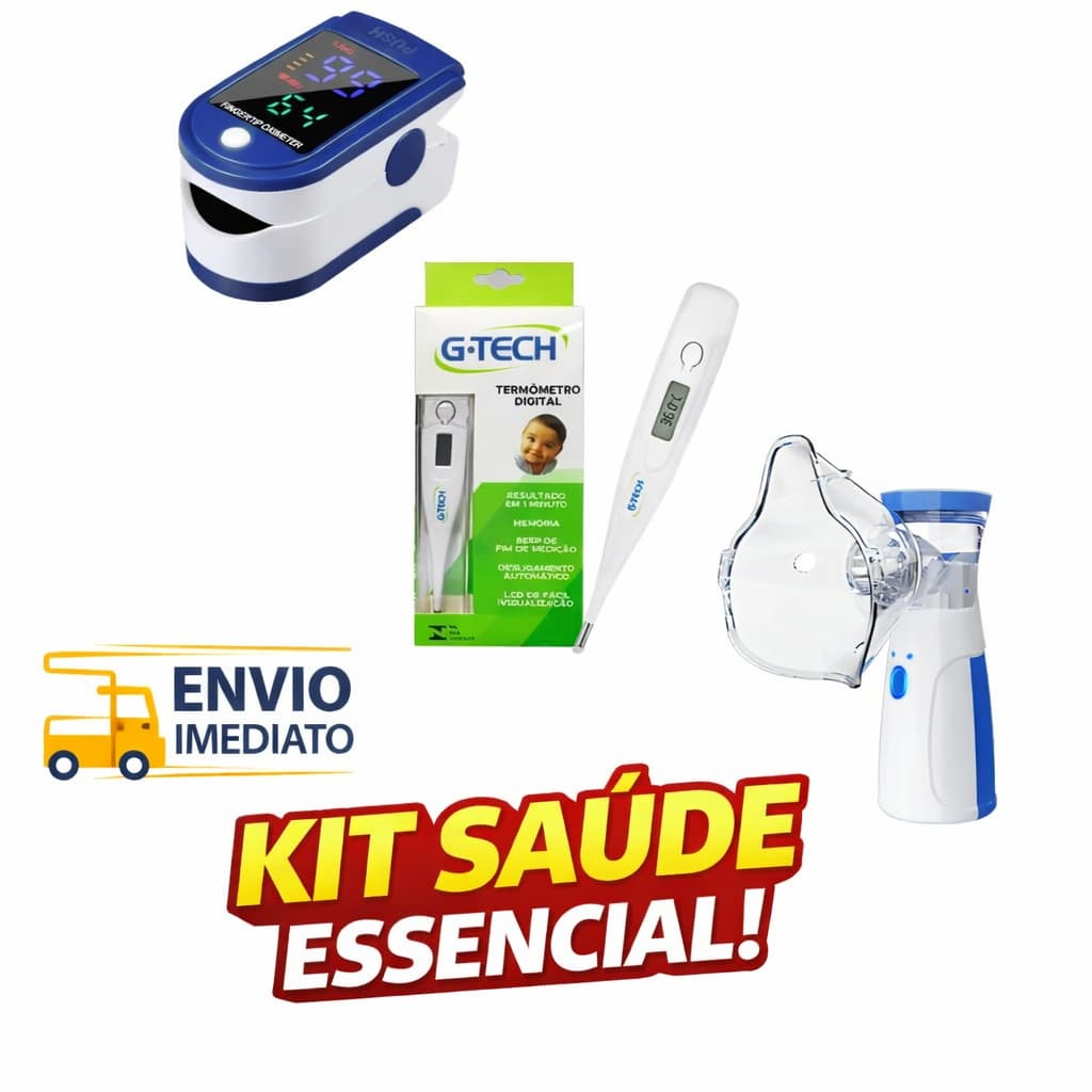 Kit Completo Oximetro digital + Termômetro G-tech+ inalador ultrasonico Mesh Portatil Adulto e Infantil