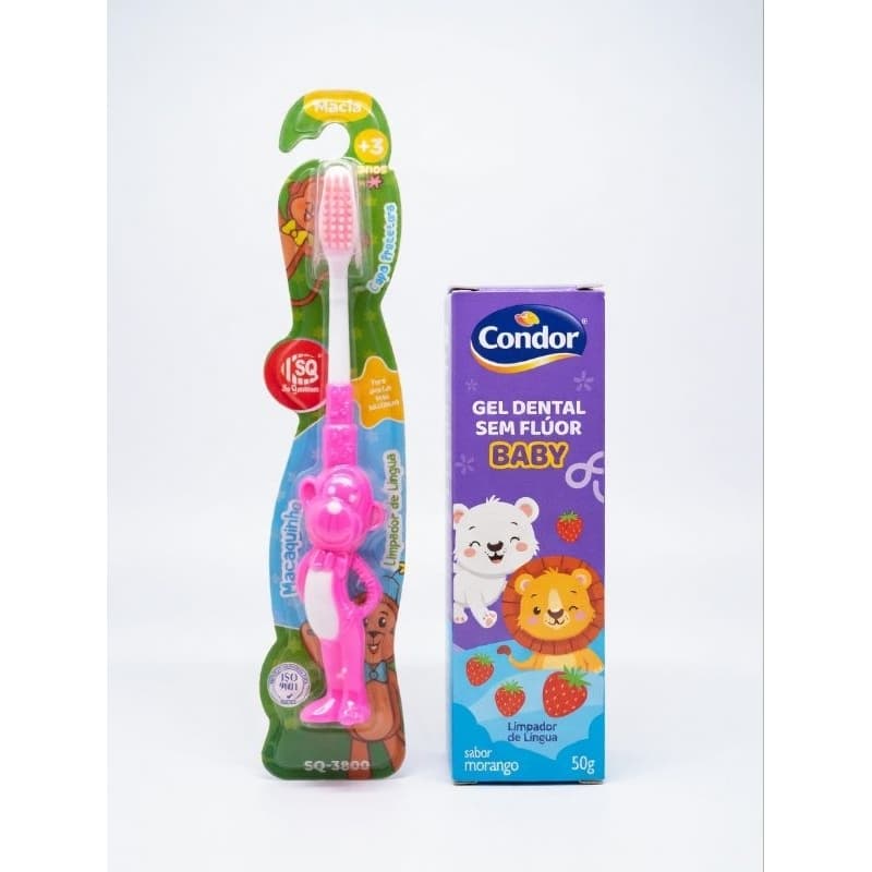 Kit Higiene Bucal Infantil Escova Macia + Creme Dental Criança 2 a 6 anos