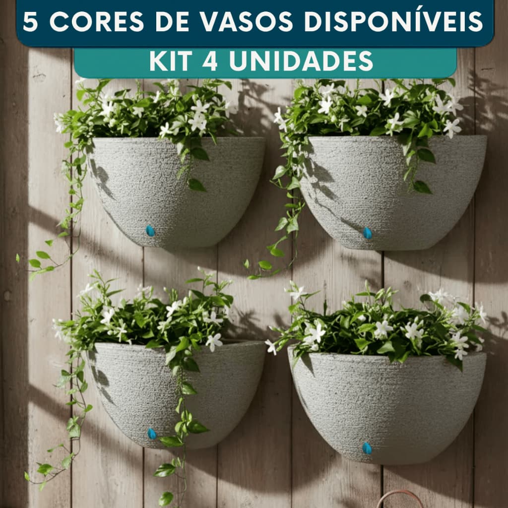Kit 4 Vaso De Parede Com Gancho 12cm Planta Flores Decorativo Interno Externo Polietileno