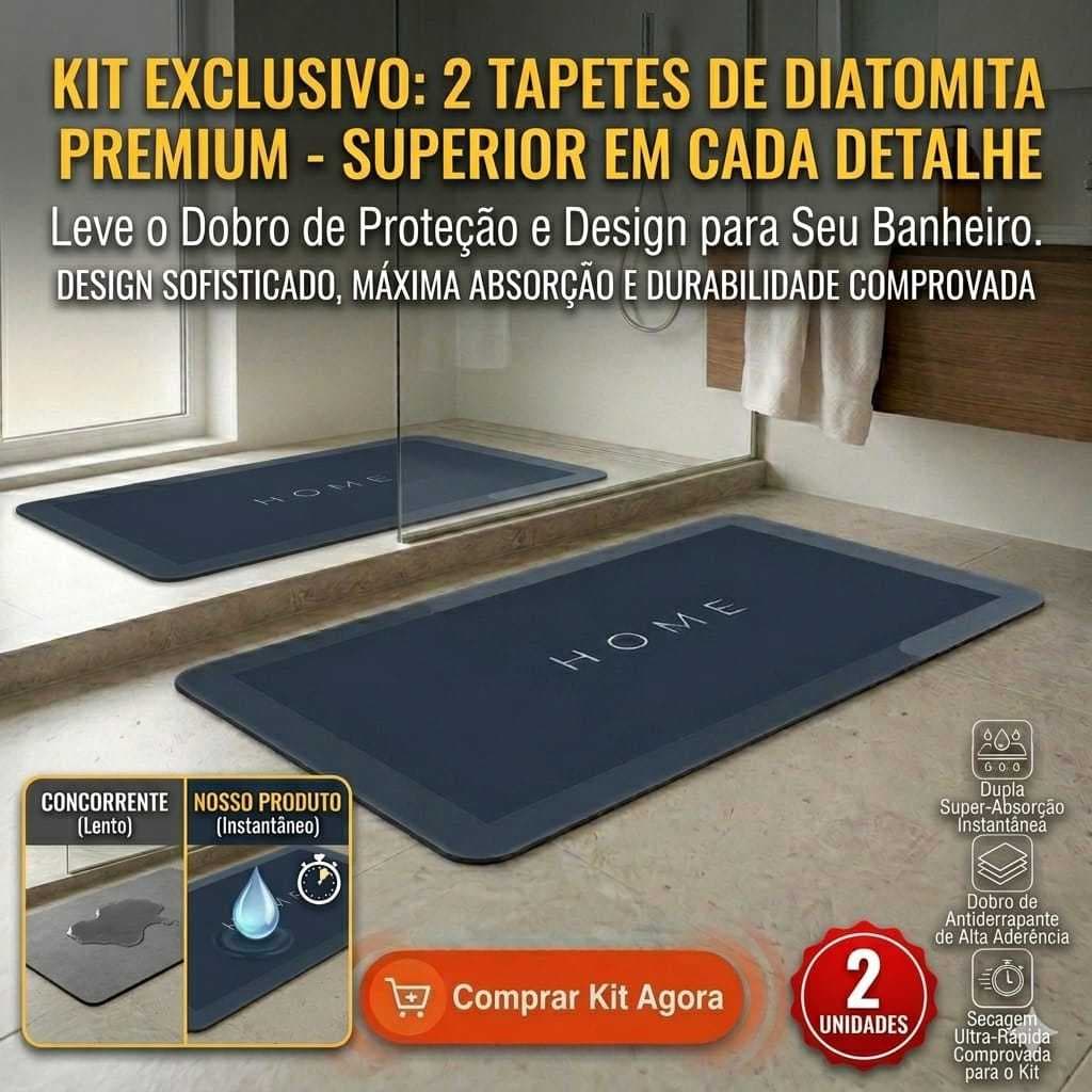kit 2 Tapete Banheiro Super Absorvente Diatomita Secagem Rápida Antiderrapante Mágico