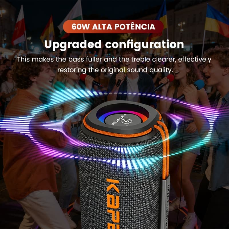 Bluetooth speaker 60w RGB light suporta vários modos de reprodução, como USB/TF/AUX/FM/TWS