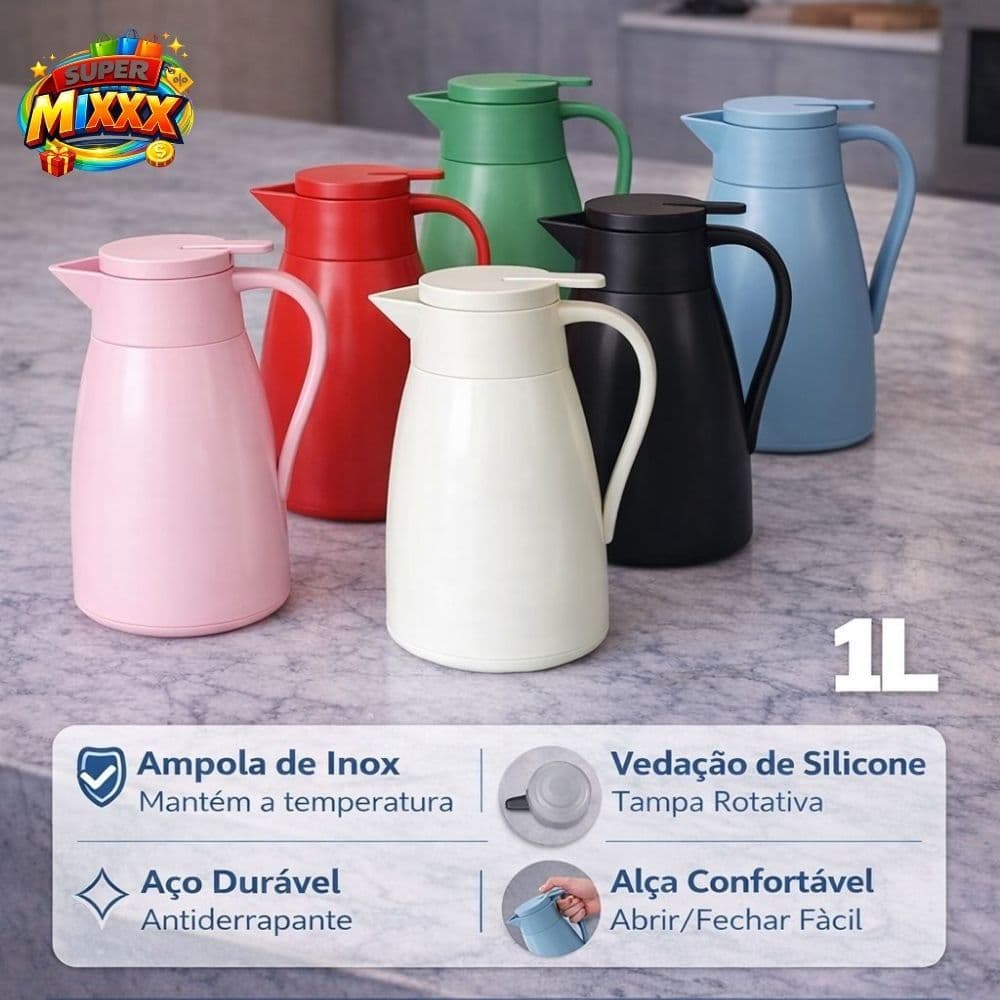 Garrafa Térmica 1L Tampa com Trava e Alta Conservação Para Café e Chá