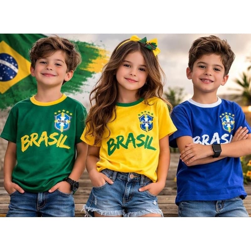 Camiseta Infantil Brasil Copa do Mundo Camisa Seleção Brasileira em Dri-fit