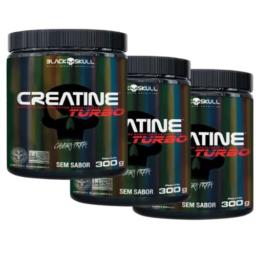 Kit 3 und Creatina Turbo Monohidratada Sem Sabor 300g Black Skull