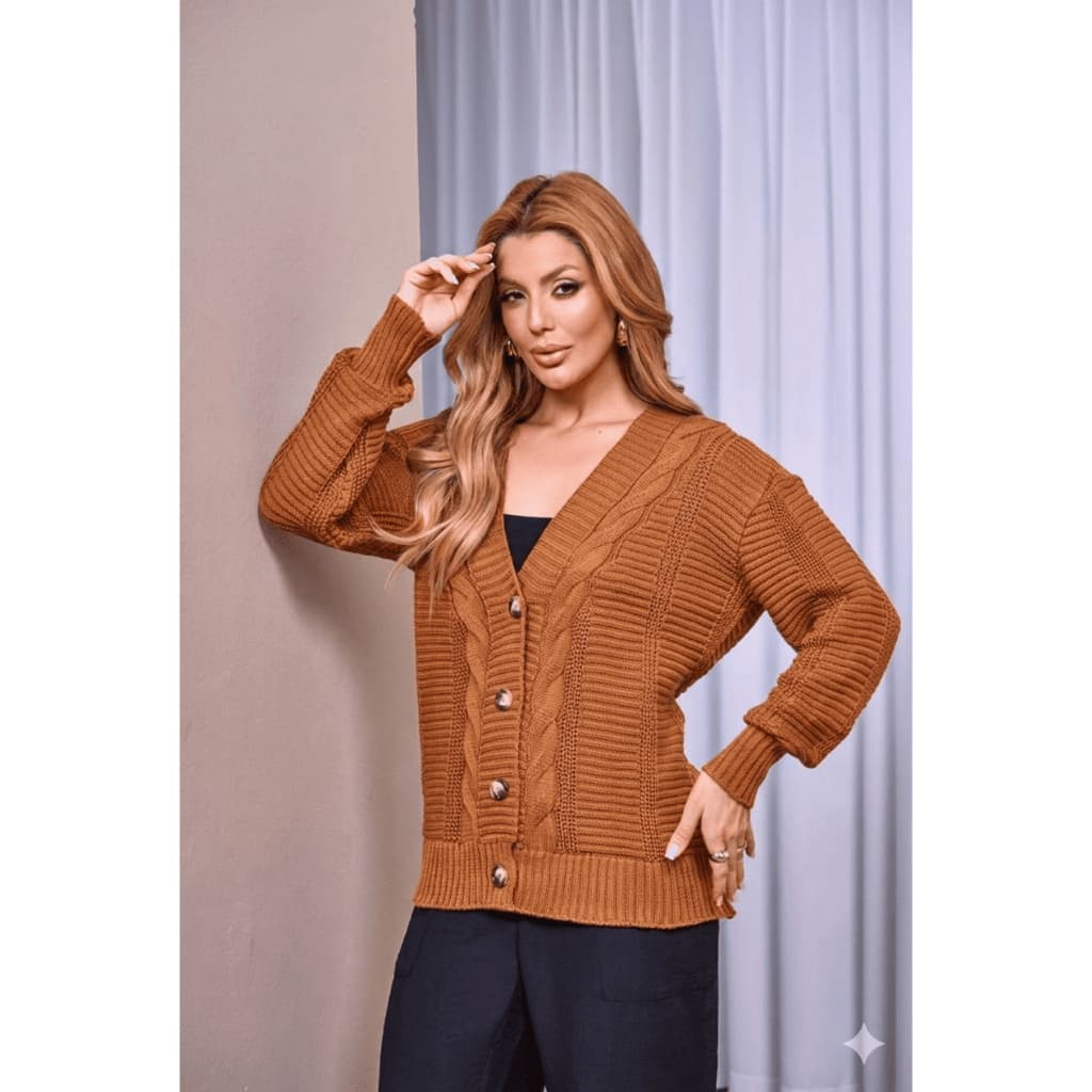 Casaco Detalhe em Trança Botões Tricot Inverno